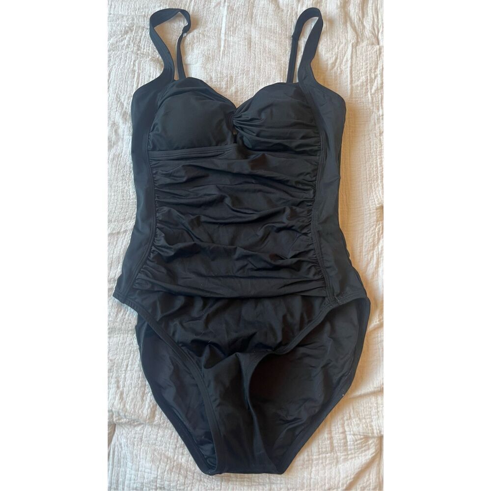Black Slimming One Piece Swimsuit with Ruching NEW